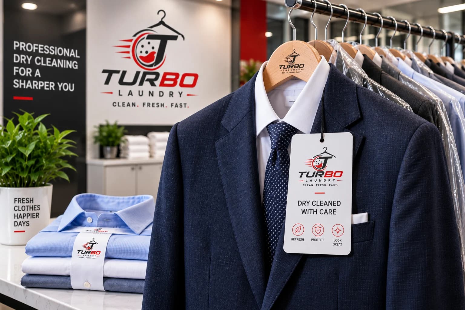 Suit jacket on a hanger, professionally dry cleaned