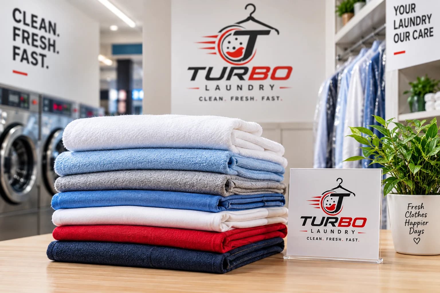Freshly folded Turbo Laundry wash and fold service